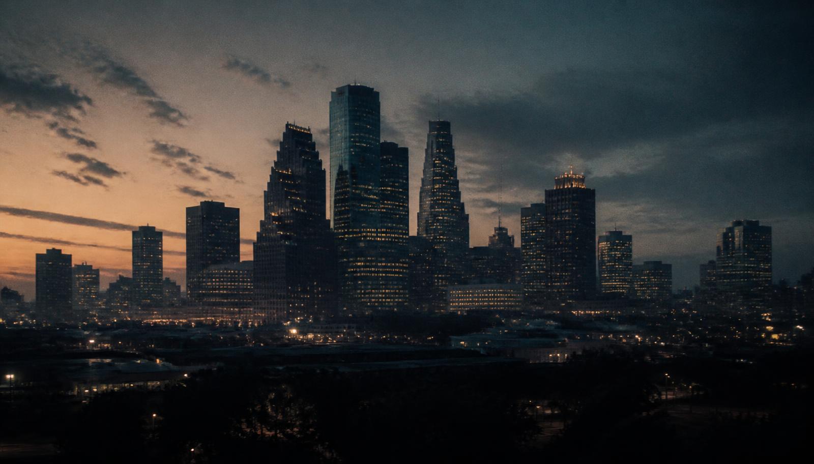 A Texas city skyline at dusk